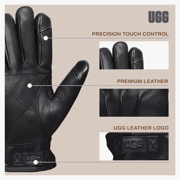 UGG mens 3 Point Leather Tech Gloves With Sherpa Lining black size large - Picture 2 of 16